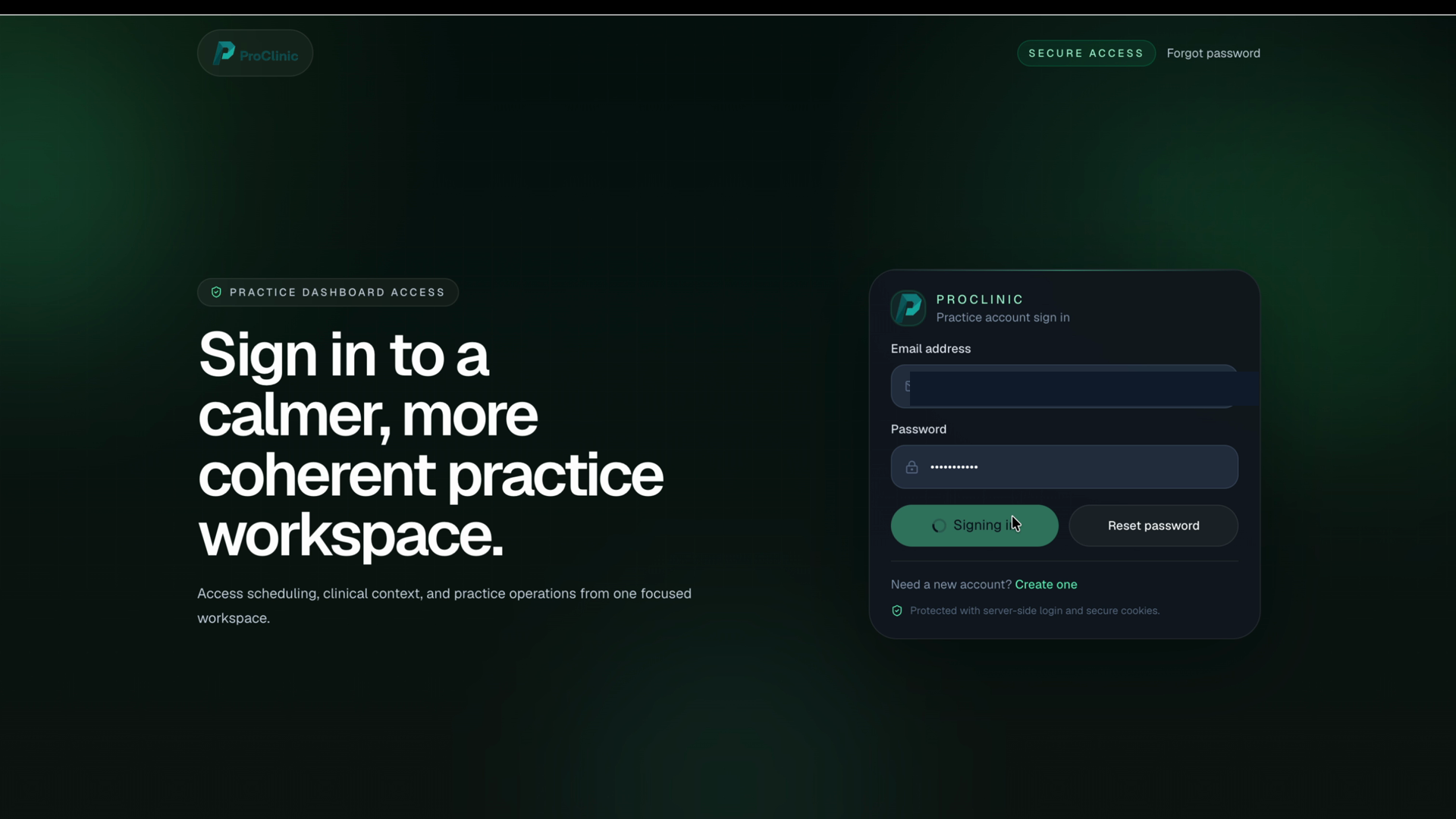ProClinic step 01 — Sign in