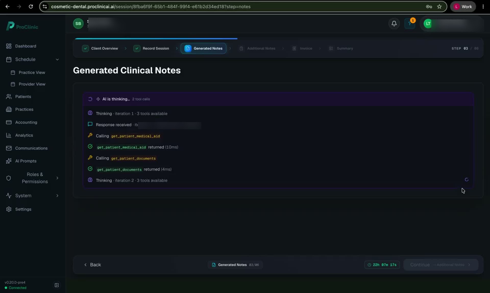 ProClinic step 06 — AI analysis of transcripts